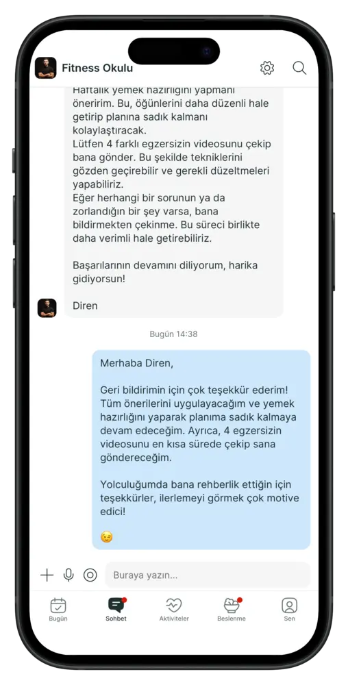Uygulama mesajlaşma ekranı